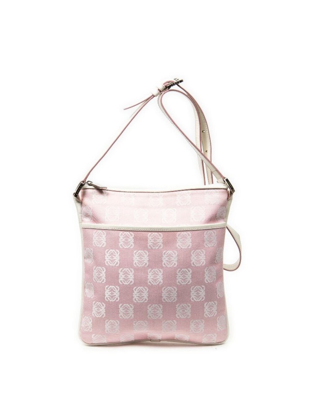Loewe Vintage Anagram Cross Belt Bag Pink White Canvas